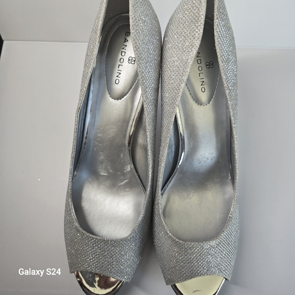 Bandolino Rainaa Glitter Peep Toe Slip On Pumps Silver Size 9.5 - Picture 5 of 9